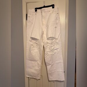 American Eagle Outfitters Women Baggy Straight White Jeans
